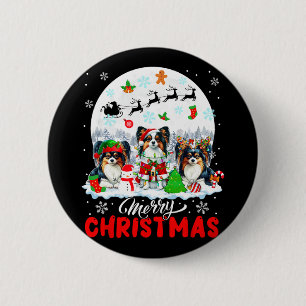 Badge Rond 5 Cm Joyeux Noël Trois Père Noël Elf Reindeer Papillons