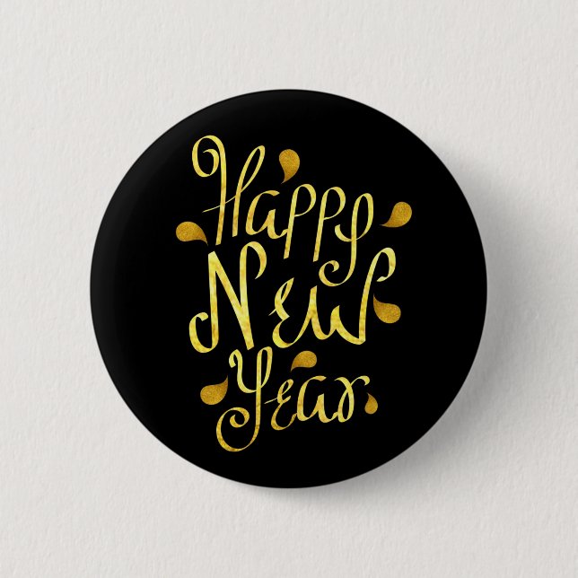 Badge Rond 5 Cm Joyeux Nouvel An Or (Devant)