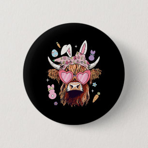 Badge Rond 5 Cm Joyeux Pâques Heifer Vache Lapin Oreilles Chasse a