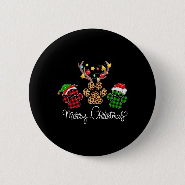 Badge Rond 5 Cm Joyeux pattes de chien de Noël éclaire Buffalo Pla (Devant)