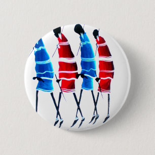Badge Rond 5 Cm Joyeux peuple Massaï Guerriers Marcher Art Imprime