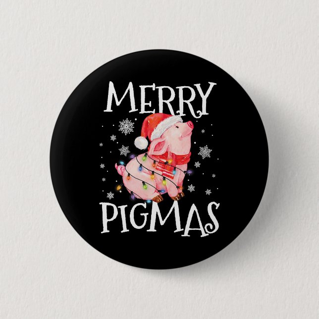 Badge Rond 5 Cm Joyeux Pigmas Drôle Cochon Feux Noël Lumières Arbr (Devant)
