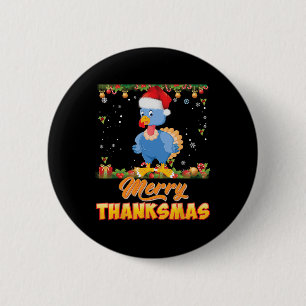 Badge Rond 5 Cm Joyeux Thanksmas Turquie Père Noël Elf Thanksgivin