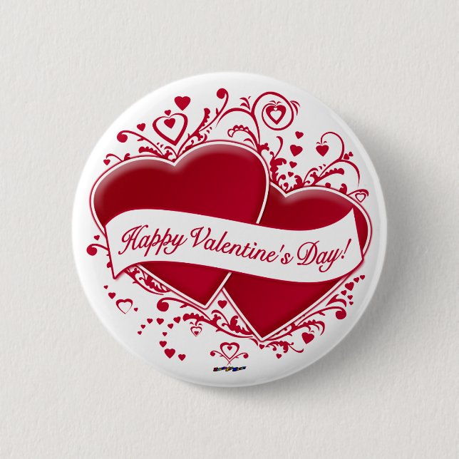 Badge Rond 5 Cm Joyeux Valentine ! Red Hearts (Devant)