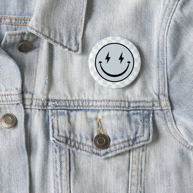 Badge Rond 5 Cm Joyeux visage Super bleu garçon Anniversaire (En situation)