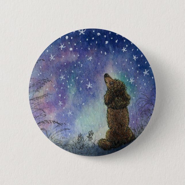 Badge Rond 5 Cm jPoodle dog looking to the starry sky inspiration (Devant)