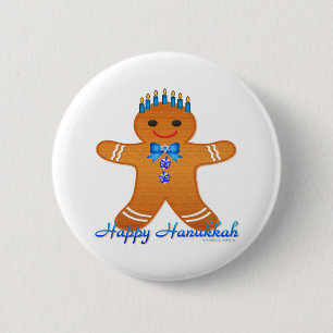 Badge Rond 5 Cm Judaïque Hanoukka Gingerbread Homme Menorah