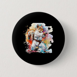 Badge Rond 5 Cm Judo Écureuil Aquarelle Amateur d'Écureuil Taekwon