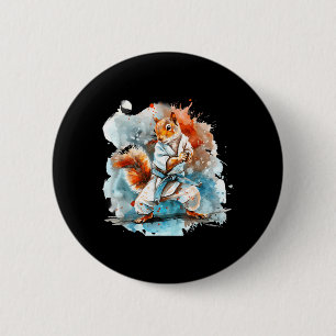 Badge Rond 5 Cm Judo Écureuil Aquarelle Taekwondo Karaté MMA