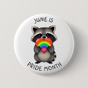 Badge Rond 5 Cm Juin est le mois de la fierté Cute Racoon avec a