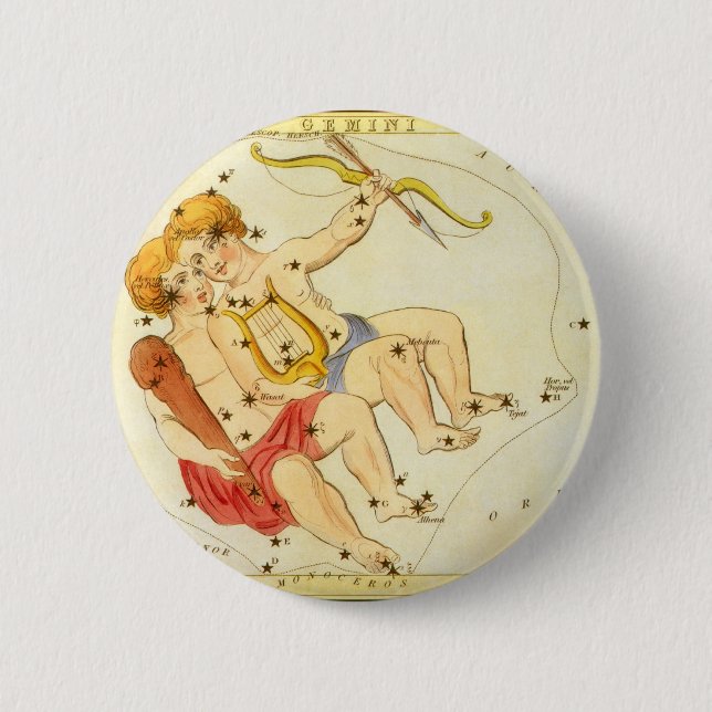 Badge Rond 5 Cm Jumeaux Gemini Constellation Vintage Urania miroir (Devant)