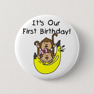 Badge Rond 5 Cm Jumeaux - Jumeau et singe 1er anniversaire
