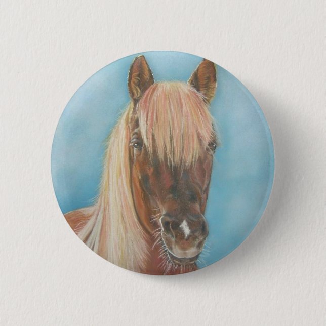 Badge Rond 5 Cm jument de châtaigne avec crinière blonde équine ar (Devant)