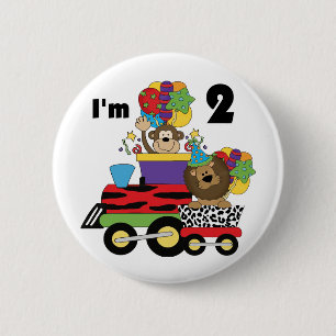 Badge Rond 5 Cm Jungle Train 2e anniversaire T-shirts et cadeaux