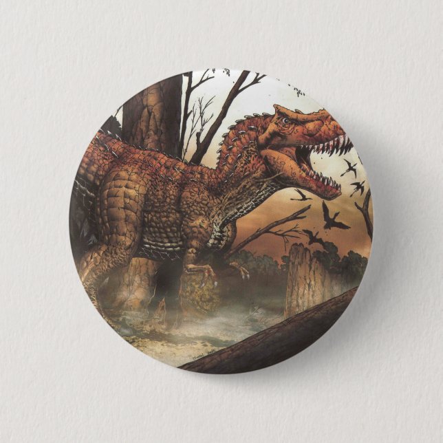 Badge Rond 5 Cm Jurassic Journey : Dinosaure dans son habitat natu (Devant)