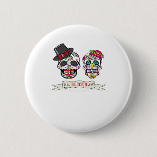 Badge Rond 5 Cm Jusqu'À La Mort Nous Faire Crâne Mariage Marié Et