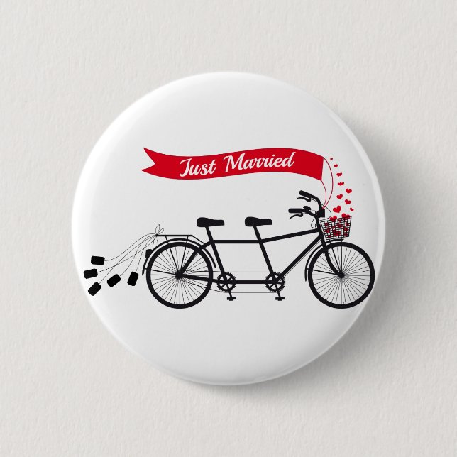 Badge Rond 5 Cm Juste marié, épousant la bicyclette tandem (Devant)