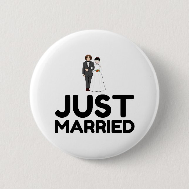 BADGE ROND 5 CM JUSTE MARIÉE MARIAGE BRIDE (Devant)