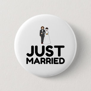 BADGE ROND 5 CM JUSTE MARIÉE MARIAGE BRIDE
