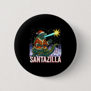 Badge Rond 5 Cm Kaiju Noël Santazilla Monstre Japonais Dinosaure