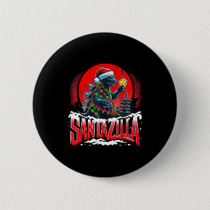 Badge Rond 5 Cm Kaiju Noël Santazilla Monstre Japonais Dinosaure