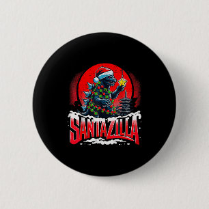 Badge Rond 5 Cm Kaiju Noël Santazilla Monstre Japonais Dinosaure