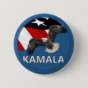 Badge Rond 5 Cm Kamala avec aigle et drapeau