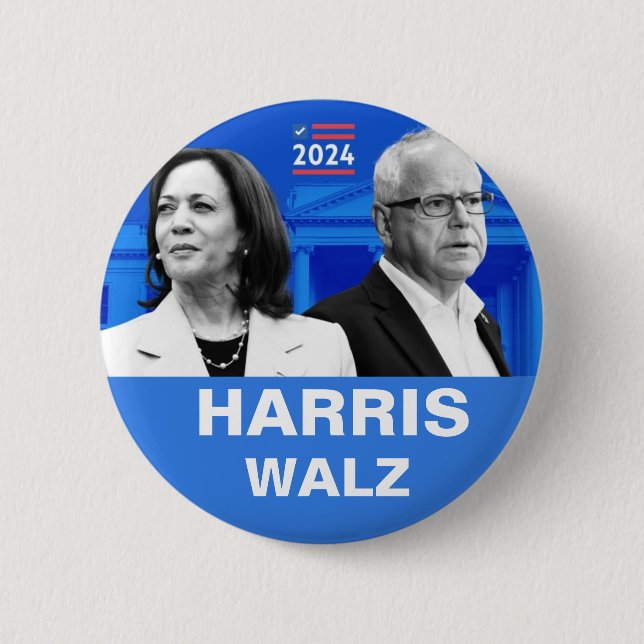 Badge Rond 5 Cm Kamala Harris et Tim Walz 2024 (Devant)