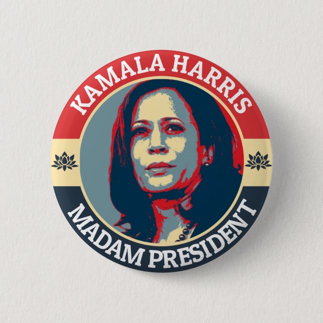 BADGE ROND 5 CM KAMALA HARRIS MADAM PRÉSIDENT (Devant)