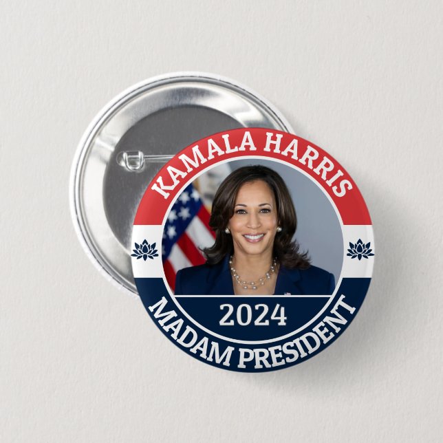 BADGE ROND 5 CM KAMALA HARRIS MADAM PRÉSIDENT (Devant & derrière)