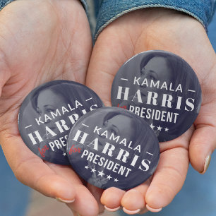 Badge Rond 5 Cm Kamala Harris pour le président 2024 Photo Button 