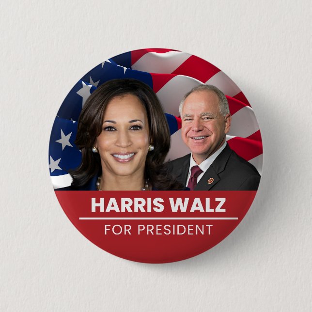 Badge Rond 5 Cm Kamala Harris Tim Walz 2024 (Devant)