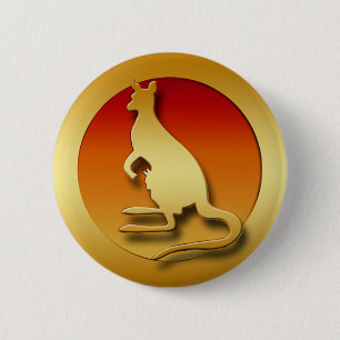 BADGE ROND 5 CM KANGOUROU D'OR