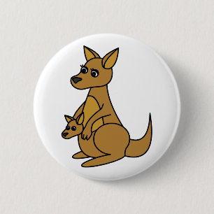 Badge Rond 5 Cm Kangourou et Joey mignons