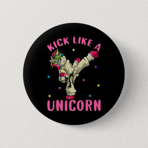 Badge Rond 5 Cm Karate Motivationnelle Féminine Licorne Coup De Pi