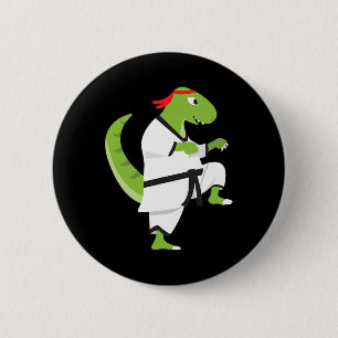 Badge Rond 5 Cm Karate T-rex Cool Drôle Dinosaure Combattant Hallo