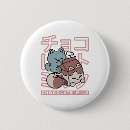 Badge Rond 5 Cm Kawaii Cat with Chocolate Milk – Japanese Pop Art