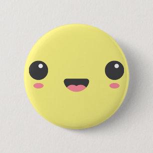 Badge Rond 5 Cm Kawaii, joli visage heureux, jaune
