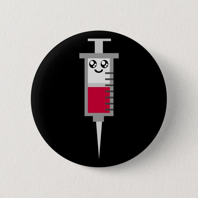 BADGE ROND 5 CM KAWAII SYRINGE TIRÉ MÉDICALE HEUREUX VISAGE (Devant)