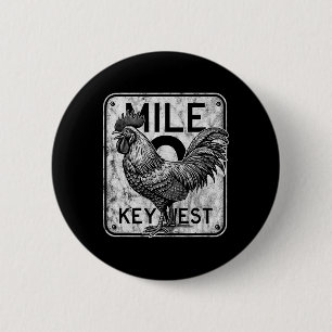 Badge Rond 5 Cm Key West Floride Poulet Rétro Mile 0 Coq Dist