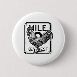 Badge Rond 5 Cm Key West Floride Poulet Rétro Mile 0 Coq Mile