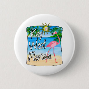 Badge Rond 5 Cm Key West Pink Flamant rose Florida Keys