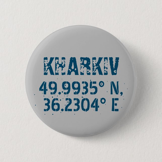 Badge Rond 5 Cm Kharkiv Ukraine Latitude & Longitude en détresse (Devant)