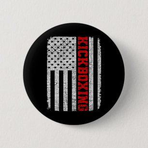Badge Rond 5 Cm Kickboxing Drapeau Américain 4 Juillet Patriotique
