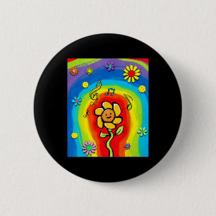 Badge Rond 5 Cm Kidcore esthétique Rainbow Dancing Flower 80s 90s