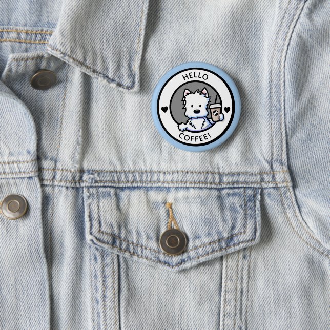 Badge Rond 5 Cm KiniArt Coffee Westie (En situation)