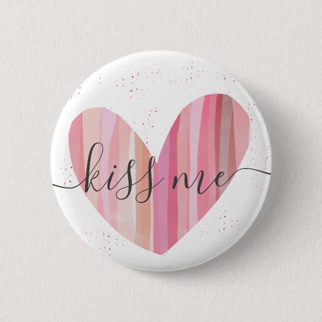 Badge Rond 5 Cm Kiss Me Cute Rose Coeur Texturé (Devant)