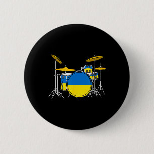 Badge Rond 5 Cm Kit de batterie Drapeau ukrainien Ukraine Batteur