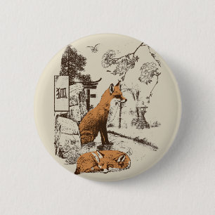 Badge Rond 5 Cm Kitsune - Conception de streetwear japonais tradit