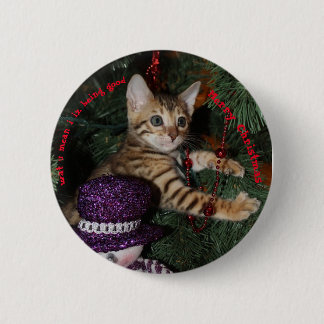Badge Rond 5 Cm Kitten dans l'arbre de Noël